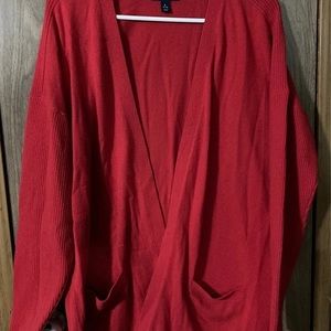 Lands end red Kashmir open cardigan with pockets